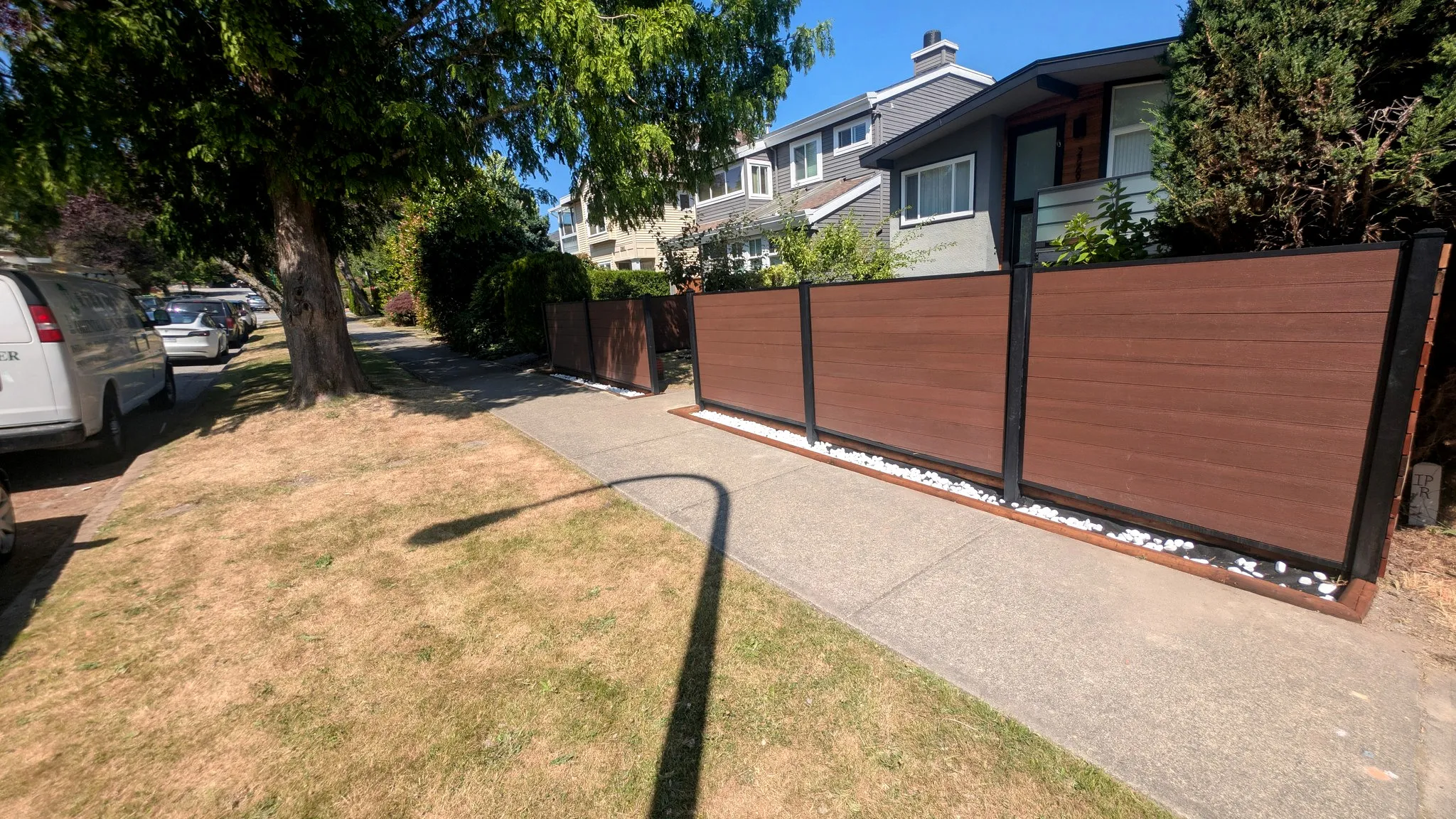 Composite privacy fence with planters, Arbutus Ridge, Vancouver