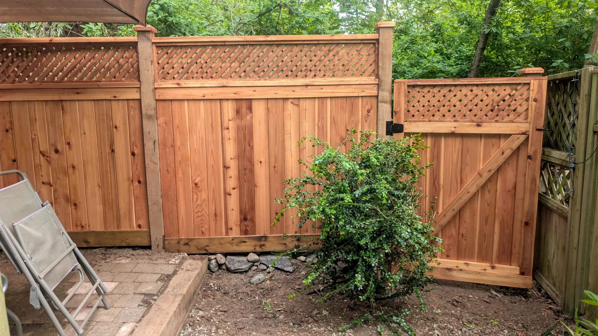 Custom cedar gate in a new cedar fence, Champlain Heights, Vancouver